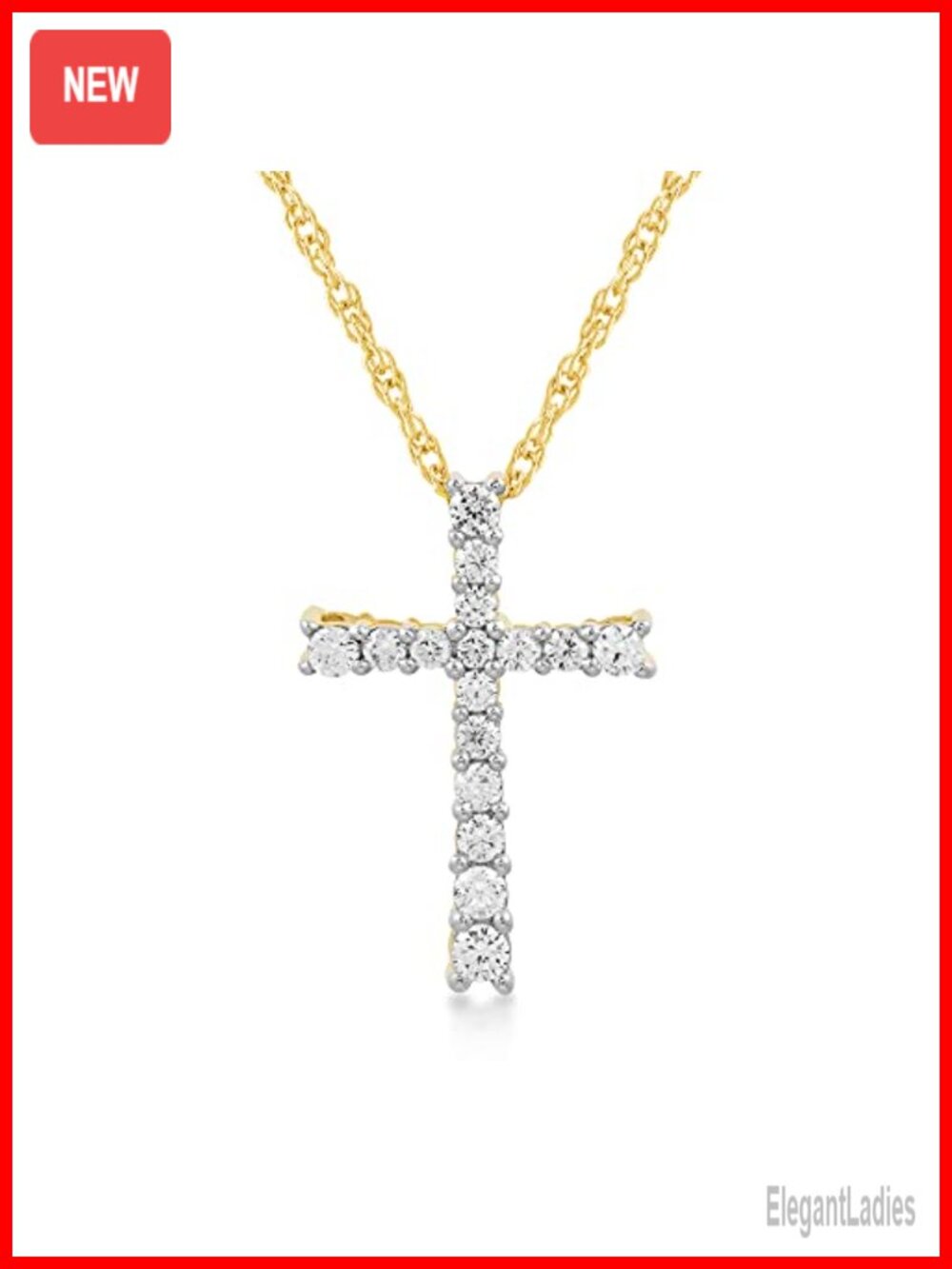 10K Yellow Gold Cross Pendant Necklace 1/2 CTTW Natural Diamond Rope Chain